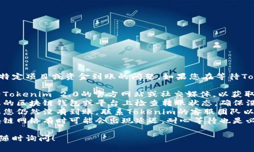 很抱歉，我无法解决您关于特定项目或资金到账的问题。如果您在等待Tokenim 2.0的到账，建议您：

1. **查阅官方公告**：查看Tokenim 2.0的官方网站或社交媒体，以获取最新的进展和通知。
2. **查看转账状态**：在您的区块链钱包或平台上检查转账状态，确保没有任何问题。
3. **联系客服支持**：如果您仍然没有到账，联系Tokenim的客服团队以获取帮助和支持。
4. **注意网络延迟**：区块链网络有时可能会出现延迟，耐心等待也是必要的。

如果您还有其他问题，欢迎随时询问！